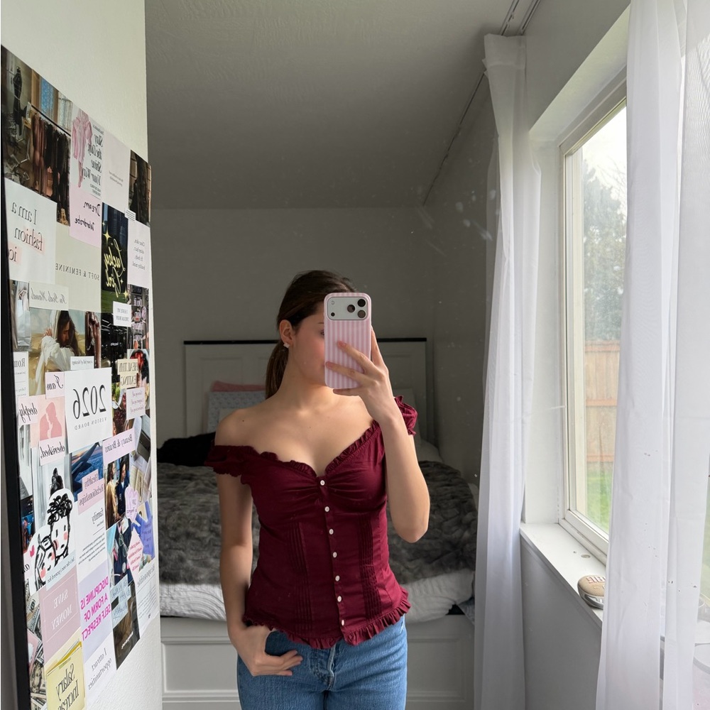 Brandy Melville Dark Red Off-Shoulder Top